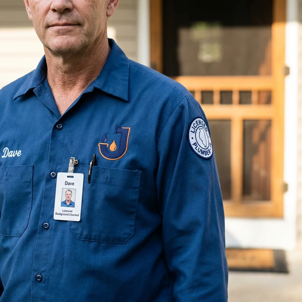 Licensed plumber showing ID badge in Morton Grove, IL