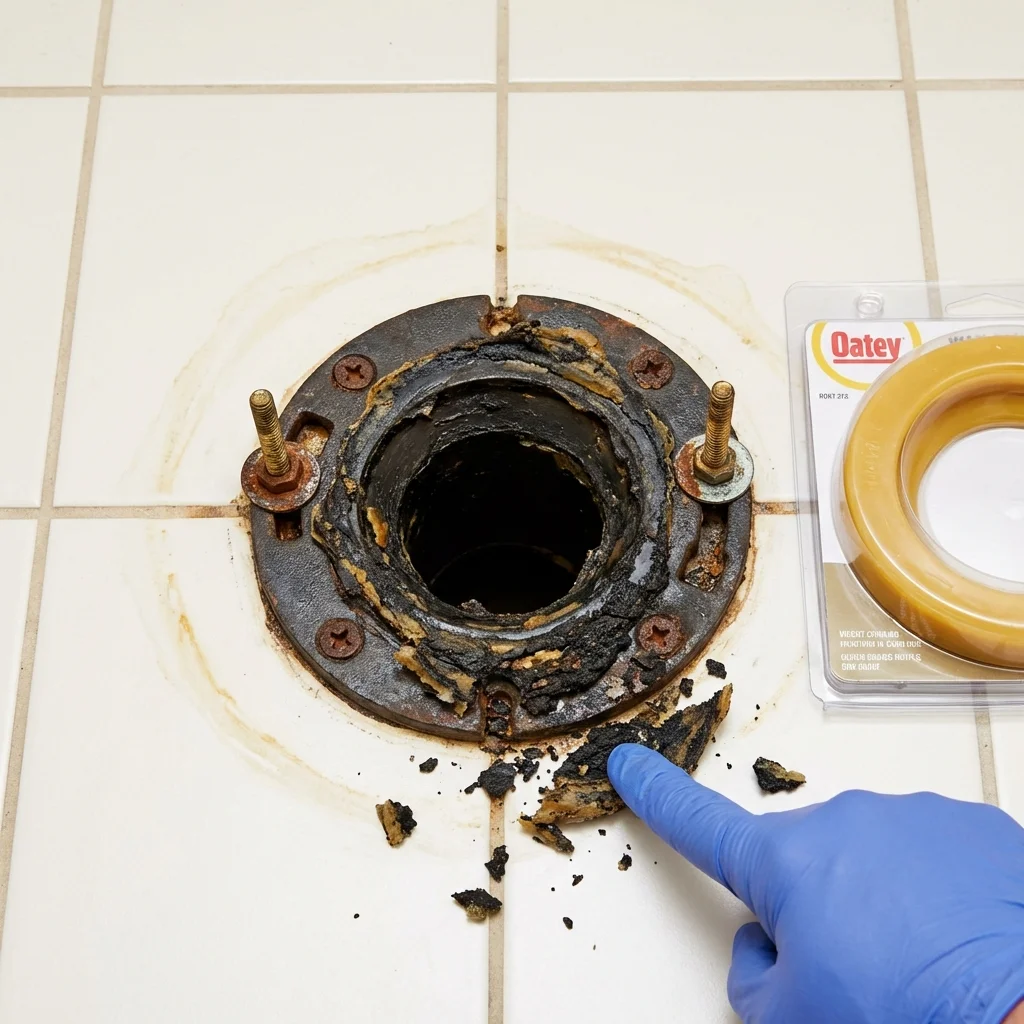 Failed wax ring showing water seepage at the base of a toilet in a Morton Grove, IL home